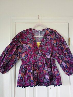 💜💙💜BNWT KIKI VARGAS x TARGET BLOUSE COLORFUL WRAP PEPLUM STYLE SIZE M